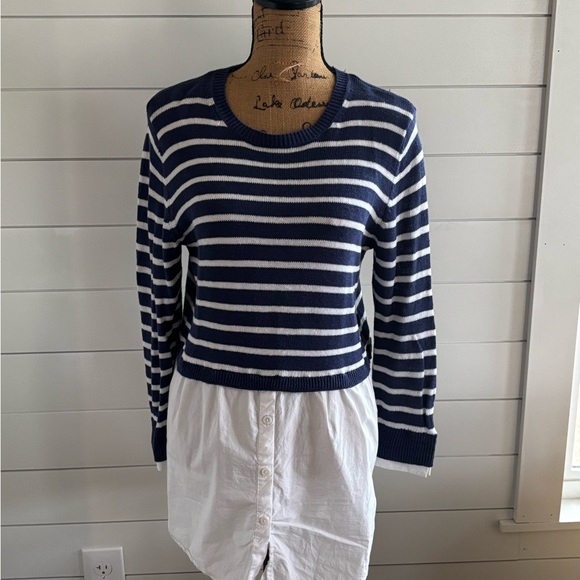 Striped Navy and White Sweater Top - Picture 1 of 2